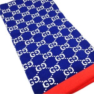 Gucci White and Blue Striped Knit Small Lap Blanket 31.5”x31.5”